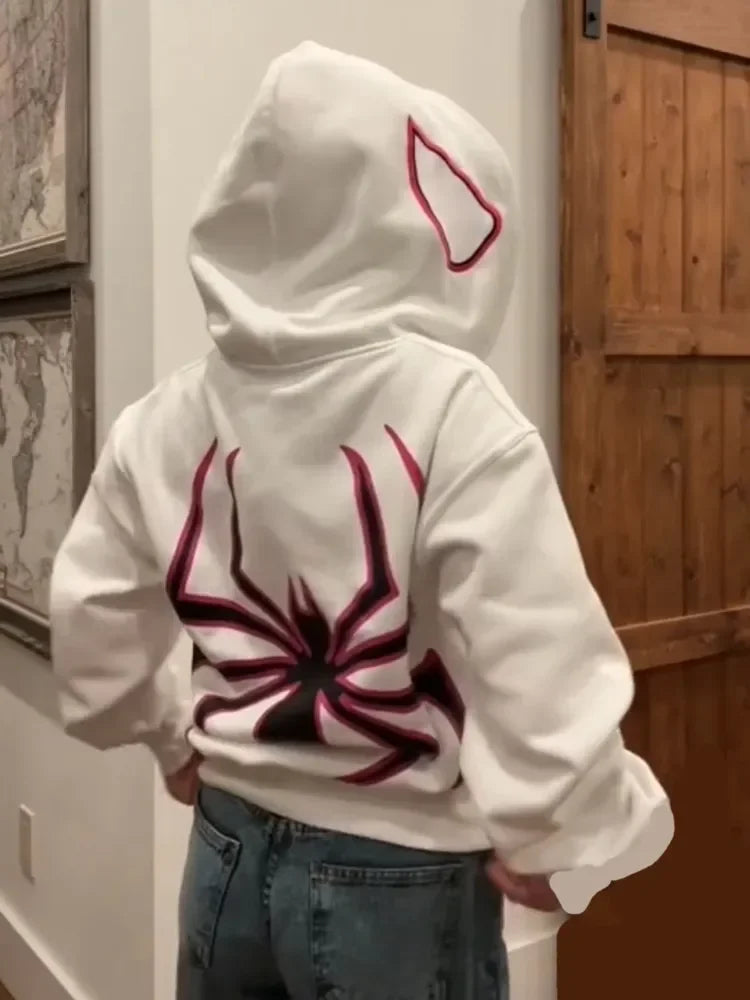 Spider Print Silk Hoodie with Wool Liner – Casual Winter Fashion Unisex