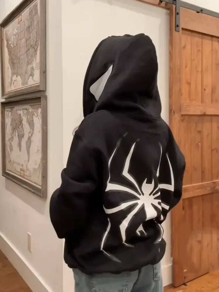 Spider Print Silk Hoodie with Wool Liner – Casual Winter Fashion Unisex