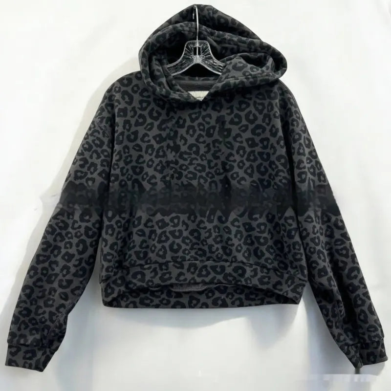 Vintage Leopard Print Oversized Fleece Hoodie